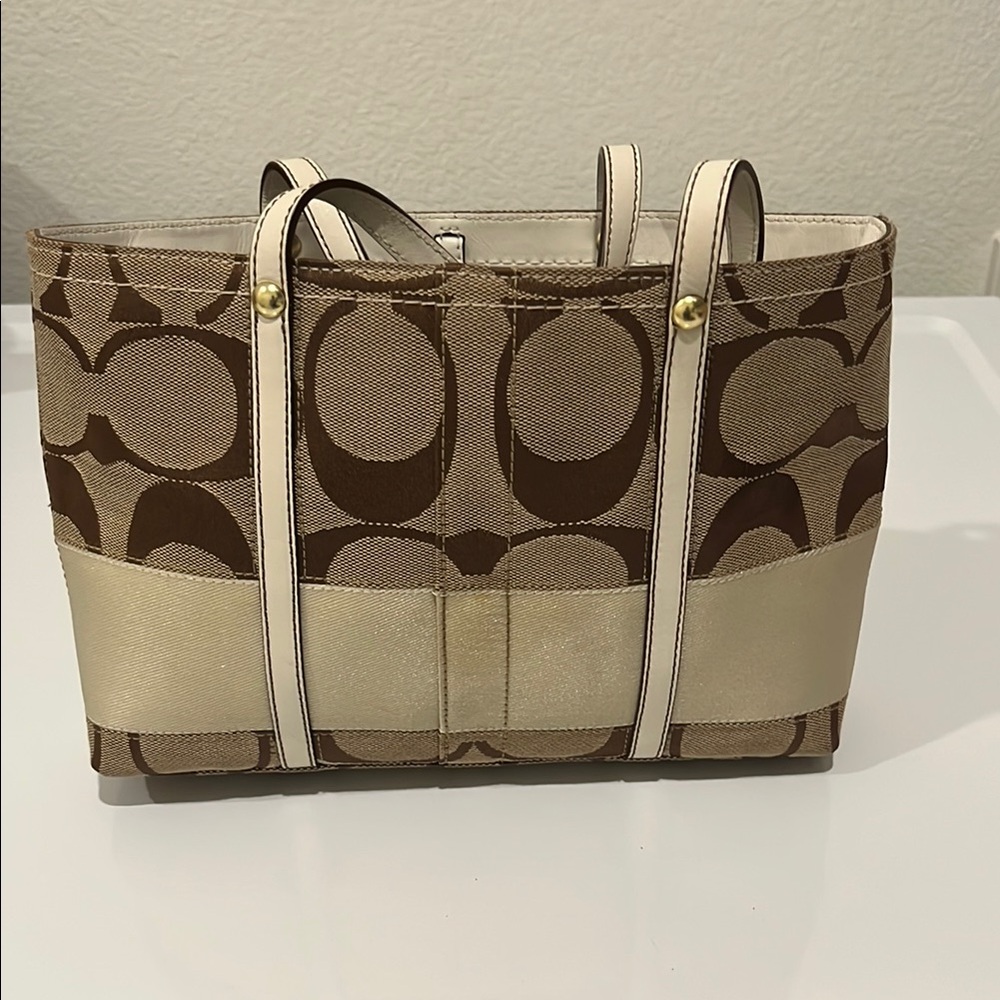 Coach Brown and Cream Signature Tote